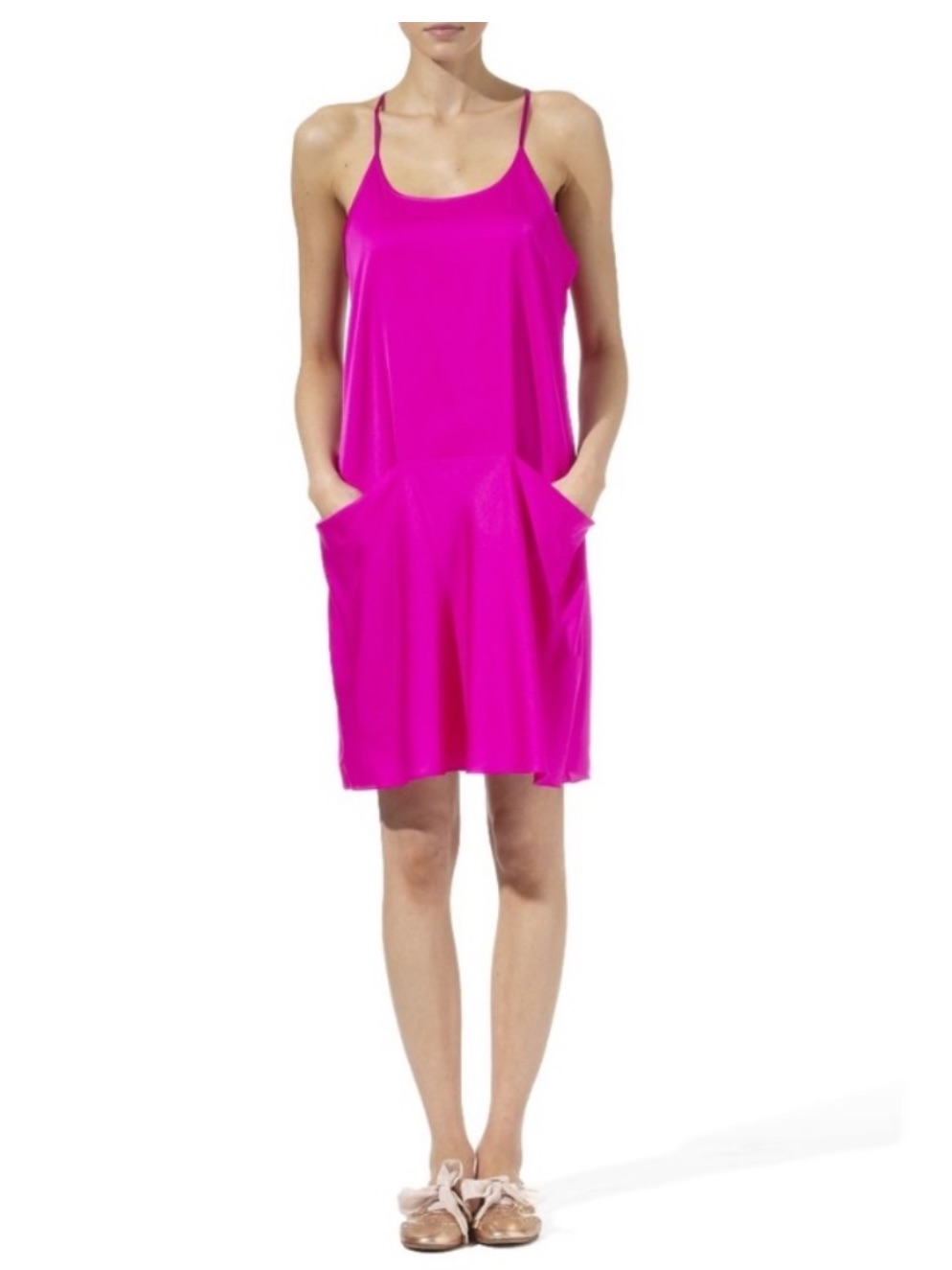 Theory Silk Alesandra Slip Racerback Pink Fuchsia Dress With Pockets Size 10 Euc